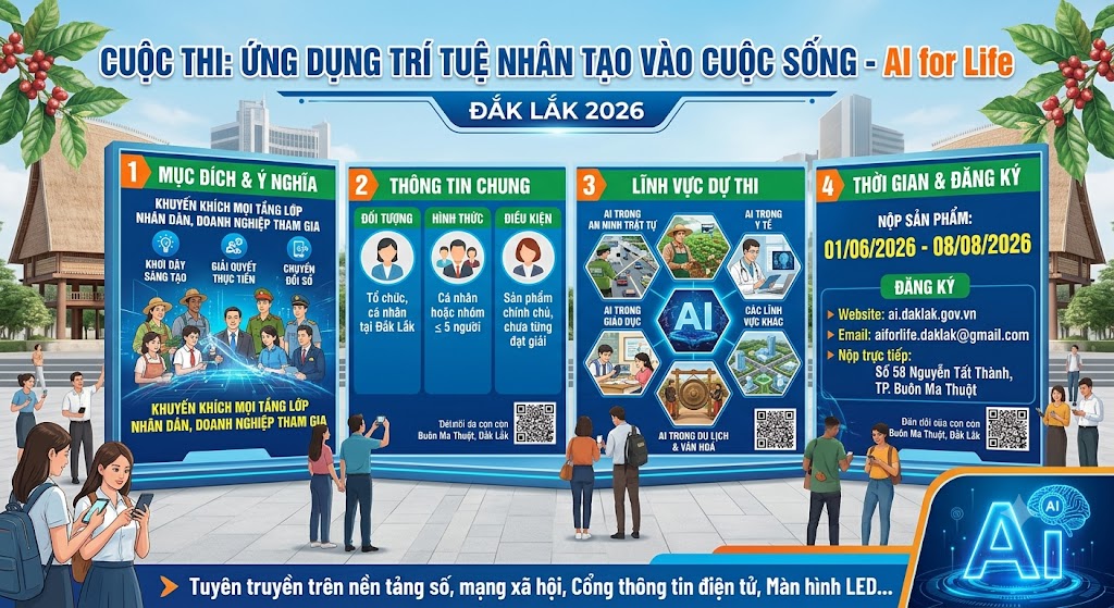 Đẩy mạnh hưởng ứng Cuộc thi “Ứng dụng trí tuệ nhân tạo vào cuộc sống - AI for Life” trên địa bàn tỉnh Đắk Lắk năm 2026