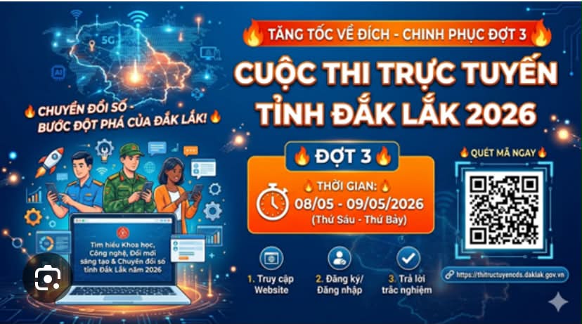 Thông báo kết quả đạt giải Đợt 3, Cuộc thi trắc nghiệm trực tuyến tìm hiểu khoa học, công nghệ, đổi mới sáng tạo và chuyển đổi số tỉnh Đắk Lắk năm 2026