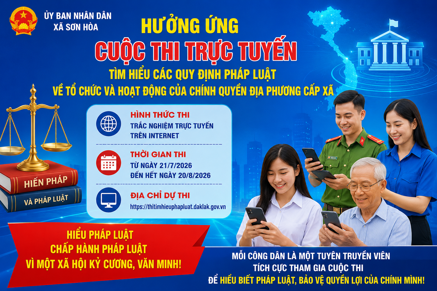 Xã Sơn Hoà triển khai Cuộc thi trực tuyến tìm hiểu các quy định pháp luật về tổ chức và hoạt động của chính quyền địa phương cấp xã